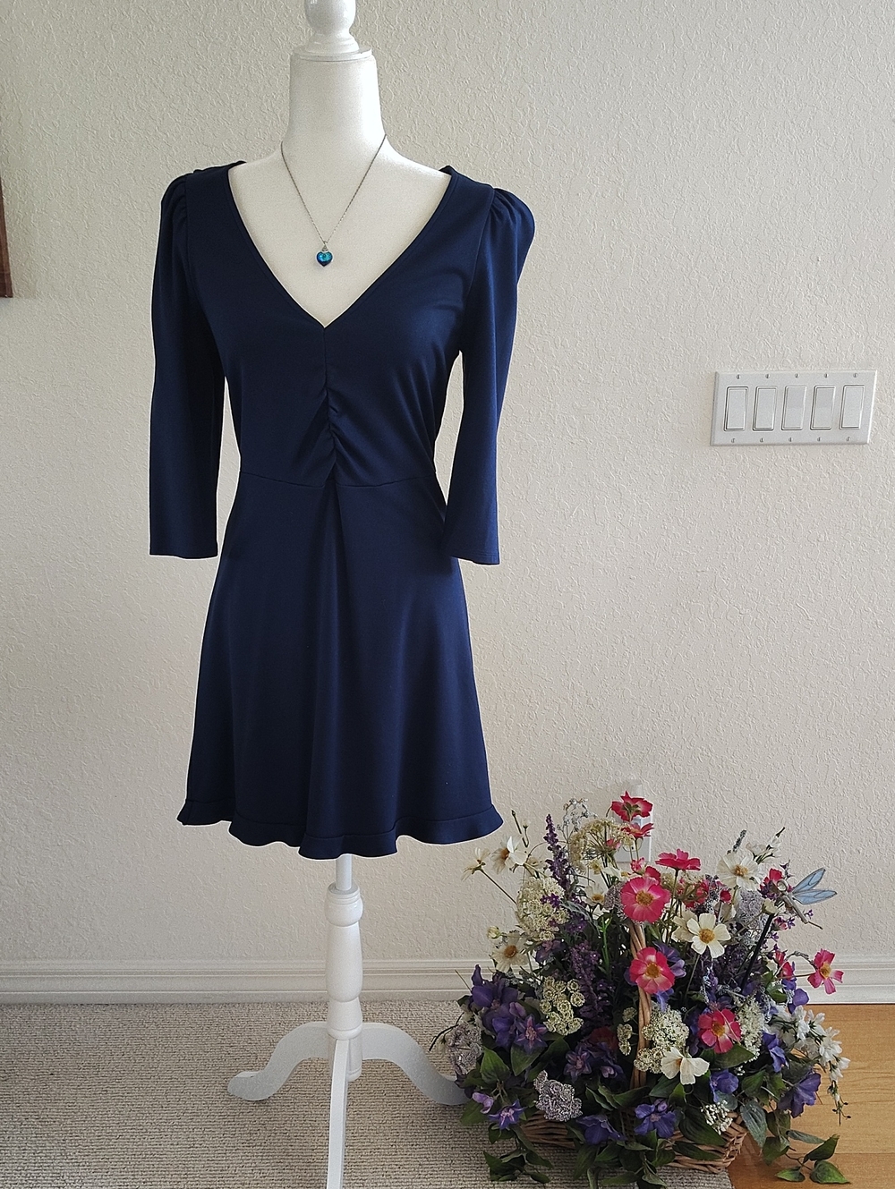 Express Navy V‑Neck Fit-and‑Flare Mini Dress